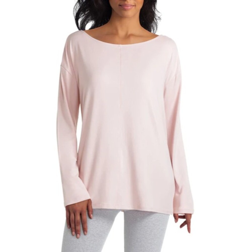 H Halston Boat Neck Top Size S Long Sleeve Knit Soft Blush Pink NWT B64